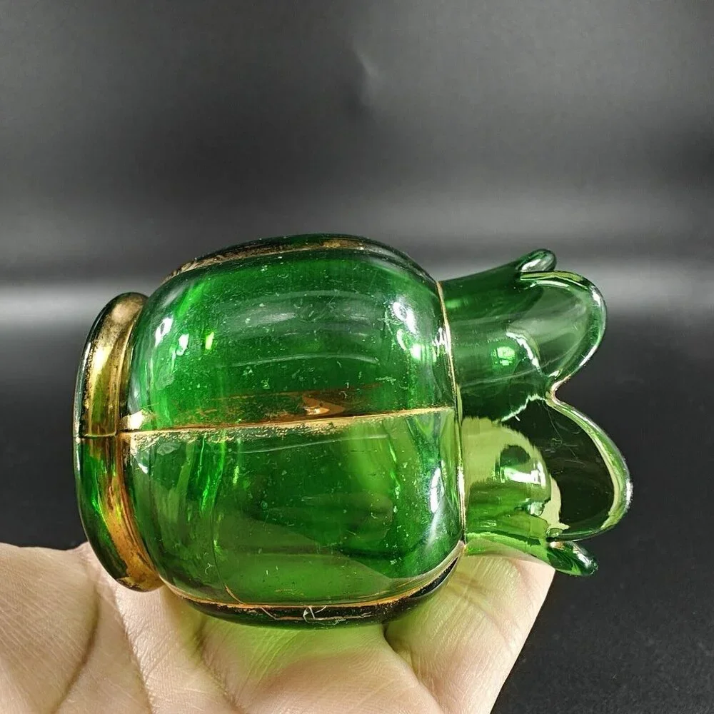 Antique EAPG Riverside Glass Vase Vessel Hand Painted Gold Lines‎ Green Vase VTG